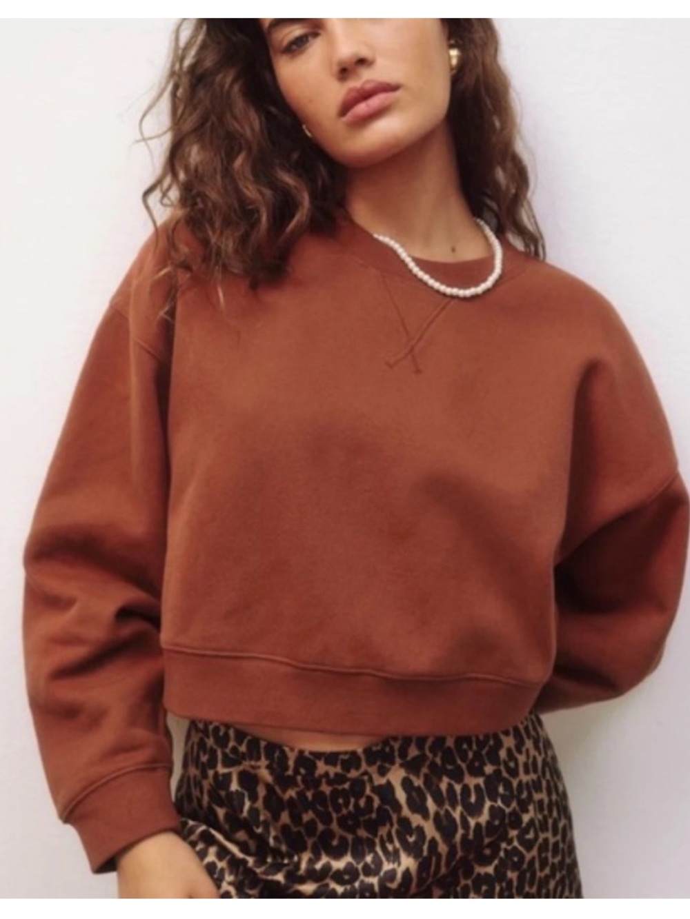 Reformation Grace cropped sweatshirt medium brown